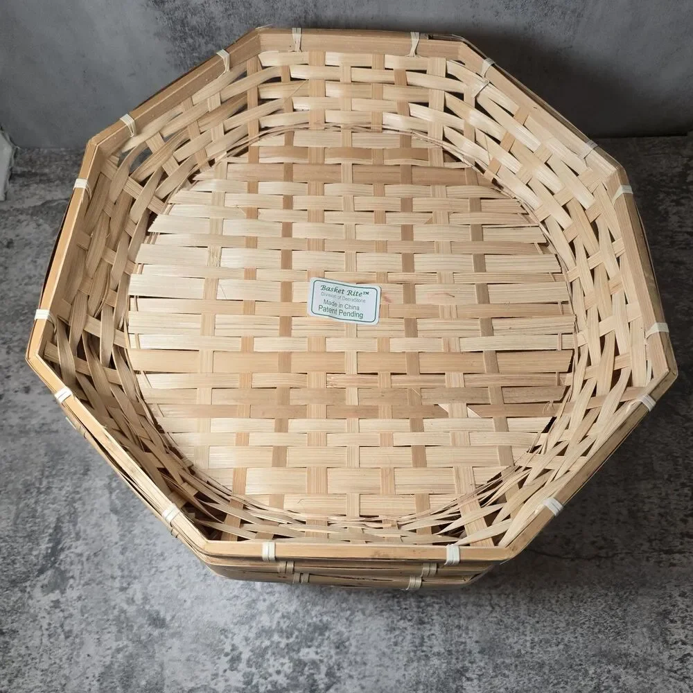 Vintage Handcrafted Wicker Trays Octagon Shape Snack Bamboo Basket Set X 6 pcs